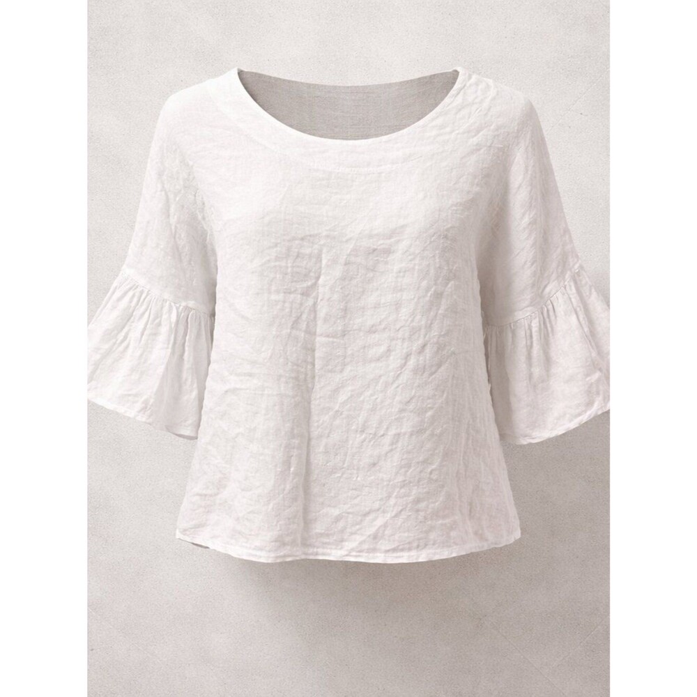 NWT Viola Borghi White Linen Flutter Sleeve Top - 100% Pure Linen L